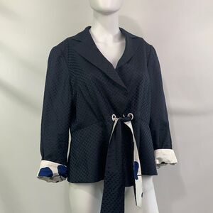 Armani Collezioni navy with blue print tie waist jacket